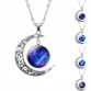 1 Pcs Hollow Moon & Glass Galaxy Statement Necklaces Silver Chain Pendants 2016 New Fashion Jewelry Collares Friend Best Gifts
