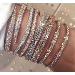 100% 925 sterling silver luxury women cuff bangle bracelet rose gold color full cubic zirconia snake shape adjust bangles