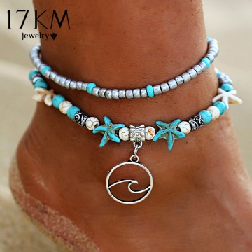 17KM Bohemian Wave Anklets For Women Vintage Multi Layer Bead Anklet Leg Bracelet Sandals Boho DIY Summer Charm Jewelry 