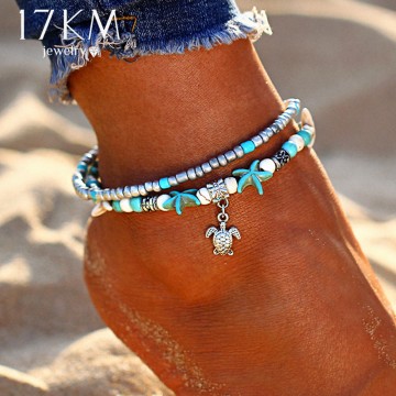 17KM Vintage Shell Beads Starfish Anklets For Women New Multi Layer Anklet Leg Bracelet Handmade Bohemian Jewelry Sandals Gift