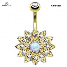 1pc Pure Lotus Opal Belly Piercing Belly Button Rings Opal Navel Piercing Ombligo Body Jewelry Flower Belly Ring Pircing Earring