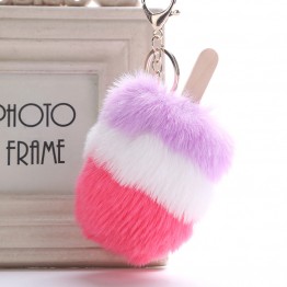 3Colors Ice Cream Fur Key Chains Fluffy Fur Pompom Keychain Keyring Car Bag Pendant for Women Gifts Fashion Jewelry Dropshipping
