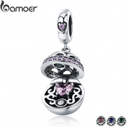 BAMOER Authentic 925 Sterling Silver Love Gift Box Dangle Ball Charm Pendant fit Women Charm Bracelet & Necklaces Jewelry SCC689