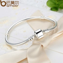 BAMOER Christmas SALE Authentic 100% 925 Sterling Silver Snake Chain Bangle & Bracelet Luxury Jewelry 17-20CM PAS902