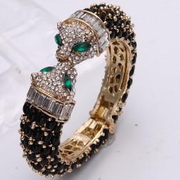 Bella Fashion Black Panther Leopard Kiss Bangles & Bracelets Austrian Crystal Rhinestone Animal Bangle Cuff For Party Jewelry