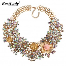 Best lady 2016 AB Chunky Flower Luxury Vintage Charms Necklace & Pendant Statement Collar Rhinestone Accessories Jewelry 3618