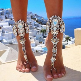 Best lady One Piece Long Summer Vacation Anklets Bracelet Sandal Sexy Leg Chain Women Boho Crystal Anklet Statement Jewelry 3226