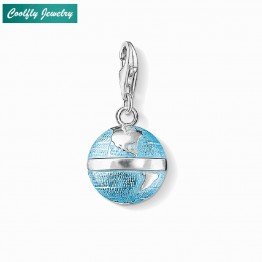 Blue Globe Charms Pendant Fit Bracelet & Bag Cute 925 Sterling Silver DIY Accessories Making Jewelry Gift For Women Breloque