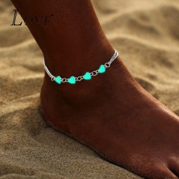 Bohemia Luminous Heart Pendant Anklets For Women Pretty Bracelet on the Leg Lover Anklet Fashion Female Foot Jewelry Party Gift