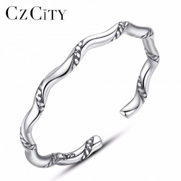 CZCITY Cuff Rings Vintage Genuine 925 Sterling Silver Ring for Women Twisted Spiral Stackable Women Jewelry Mother's Day Gift