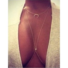 Charming Crossover Harness Crystal Moon Golden Necklace Waist Belt Belly Body Chain Jewelry Free Shipping