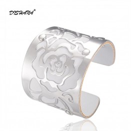 Gold-color Cuff  Bracelets H The Rose Flowers Bangles For Women Femme Jewelry Wide leather Bracelet Bangles S0001