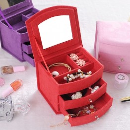 Hot Selling High Quality Velvet Three Layers Portable Multi-functional Necklace Rings  Jewelry Boxes Fashion Design Gifts Box 