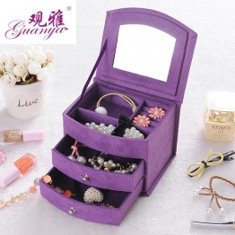 Hot Selling High Quality Velvet Three Layers Portable Multi-functional Necklace Rings  Jewelry Boxes Fashion Design Gifts Box 