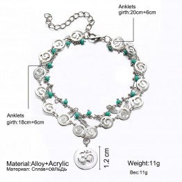 IF YOU New Design Leaf Flower Multilayer Anklet Vintage Spiral Style Round Pendant Anklet For Women Charm Chain Foot Jewelry
