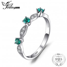 JewelryPalace 3 Stones Round Created Emerald Engagement Wedding Rings For Women Genuine 925 Sterling Silver Fashion Fine Jewelry