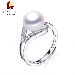 Lindo 100% real freshwater pearl ring for women 925 sterling silver adjustable ring big size 10mm AAAA natural pearl jewelry