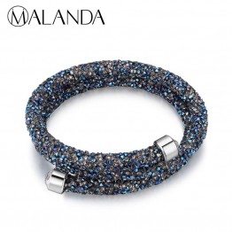 MALANDA Brand Double Circle Charm Bracelet Crystal From Swarovski Bracelets Bangles For Women Wedding Jewelry Cuff Bangle Gift