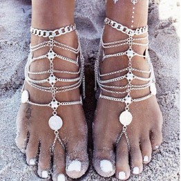 Meyfflin 1pcs Bohemian Coin Anklets Bracelets for Women Barefoot Sandals Foot Jewelry Charms Chain Ankle Bracelet Cheville Femme