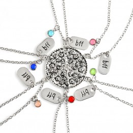 Miss Zoe 6pcs/set BFF Pizza Pendant Necklaces Friendship Necklace Best Friends Forever Colorful Rhinestone Gift For Friend