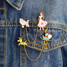 Miss Zoe Santa Claus Sled deer girl dog Brooch Pins with Chain DIY Button Pin Denim Jacket Pin Badge Jewelry Gift for Kids