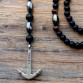 New Design Black Men's pendants Necklace 6MM stone bead with anchor charm pendant necklace Fashion Jewelry