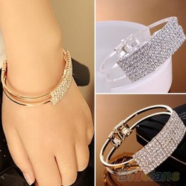 New Elegant Women Bangle Wristband Crystal Bracelet  Cuff Bling Lady Gift Bracelets & Bangles 063Y