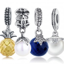 On Sale 925 Sterling Silver Star Butterfly Nut Bee Flower Pineapple Charm Pendant Beads Fit Charm Bracelet Silver 925 Jewelry