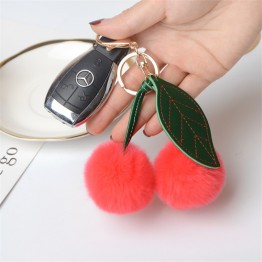 Real Rex Rabbit Fur Pom pom Keychain Cherry Keyring Bag Charm Fluffy Bag Pendant Pompom Key chains holder chaveiro Gift