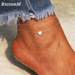 RscvonM Heart Female Anklets Barefoot Crochet Sandals Foot Jewelry Leg New Anklets On Foot Ankle Bracelets For Women Leg Chain