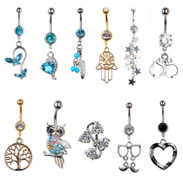 Shellhard Sexy Dangle Belly Bars Belly Button Rings Fashion Surgical Steel Rhinestone Body Jewelry Navel Piercing Rings