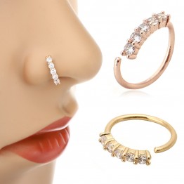 Shellhard Trendy 5 Crystals Nose Ring Vintage Rhinestone Stainless Steel Nose Hoop Ring For Women Femme Jewelry Bijoux