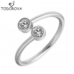 Todorova 925 Sterling Silver Crystal Rings for Women Fine Jewelry Adjustable Double Round CZ Ring Open Midi Toe Engagement Rings