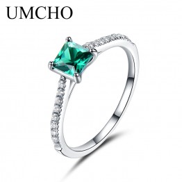 UMCHO Green Nano Emerald Ring Genuine Solid 925 Sterling Silver Fashion Vintage May Birthstone Rings For Women Fine Jewelry