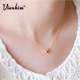 Vienkim New design Simple Fashion jewelry women short accessories Elegant Lovely Gold Heart Shaped pendant necklace girl gift