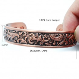 Vivari Vintage Emboss Art Magnetic Cuff For Women 100% Pure Copper Bracelet&Bangle Men Healing Bio Charm Jewelry Wristband 