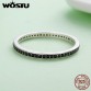 WOSTU Authentic 925 Sterling Silver Finger Stackable Rings With Black CZ For Women Fashion Jewelry Fine Gift CQR114