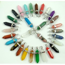 Wholesale Popular Bullet Shape 10pcs Natural Stone Pendants Quartz Crystal Mulit Color Necklace Pendulums Charms for Women