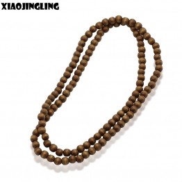 XIAOJINGLING 90cm Fashion Long Necklace Men Jewelry Simple Design 128 Beads Wood Necklaces Creative Sweater Accessories Present