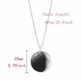 XUSHUI XJ Glow In The Dark Galaxy Black white moon Glass Cabochon Pendant Necklace women Luminous Jewelry silver chain necklace