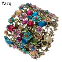 Yacq Flower Stretch Wide Bracelet Women Summer Cute Cuff Fashion Wedding Bridal Jewelry Gifts F28 Gold Silver Color Dropshipping
