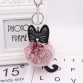 ZOEBR Car Keyring Snow Fur Key Holder Rabbit Fur Ball Key Chain Black Cat Head Doll Keychain Animal Pompom Pendant Charm Jewelry